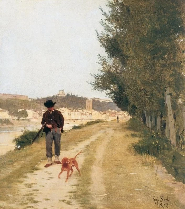 Cacciatore lungo le rive dell'Arno a Firenze - sede storica della Cassa di Risparmio di Firenze